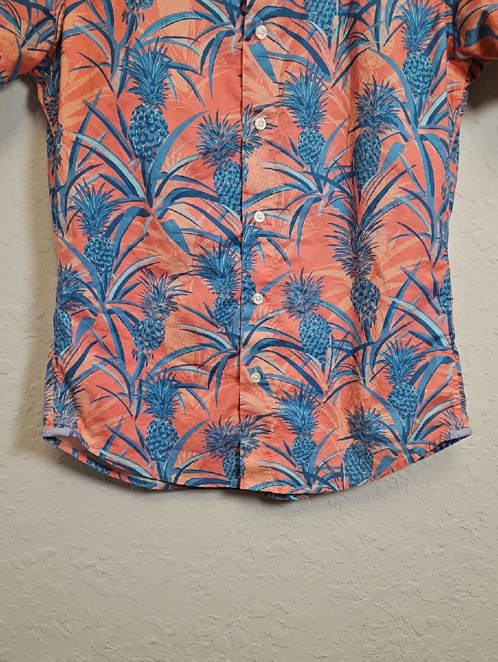 Bonobos Men’s Short-Sleeve Coral/Blue Pineapple Print, Size Small, Slim Fit - Picture 7 of 12